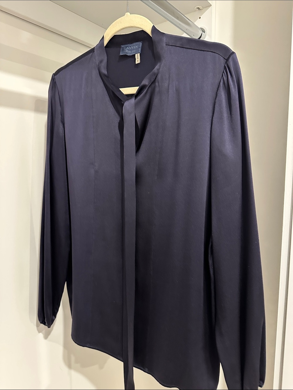 Lanvin Navy Tie-Neck Long-Sleeve Dress Shirt